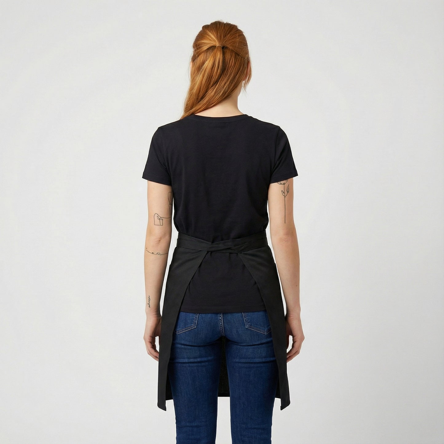 Water Repellent Mid-Length Waist Apron With Side Pocket - Black