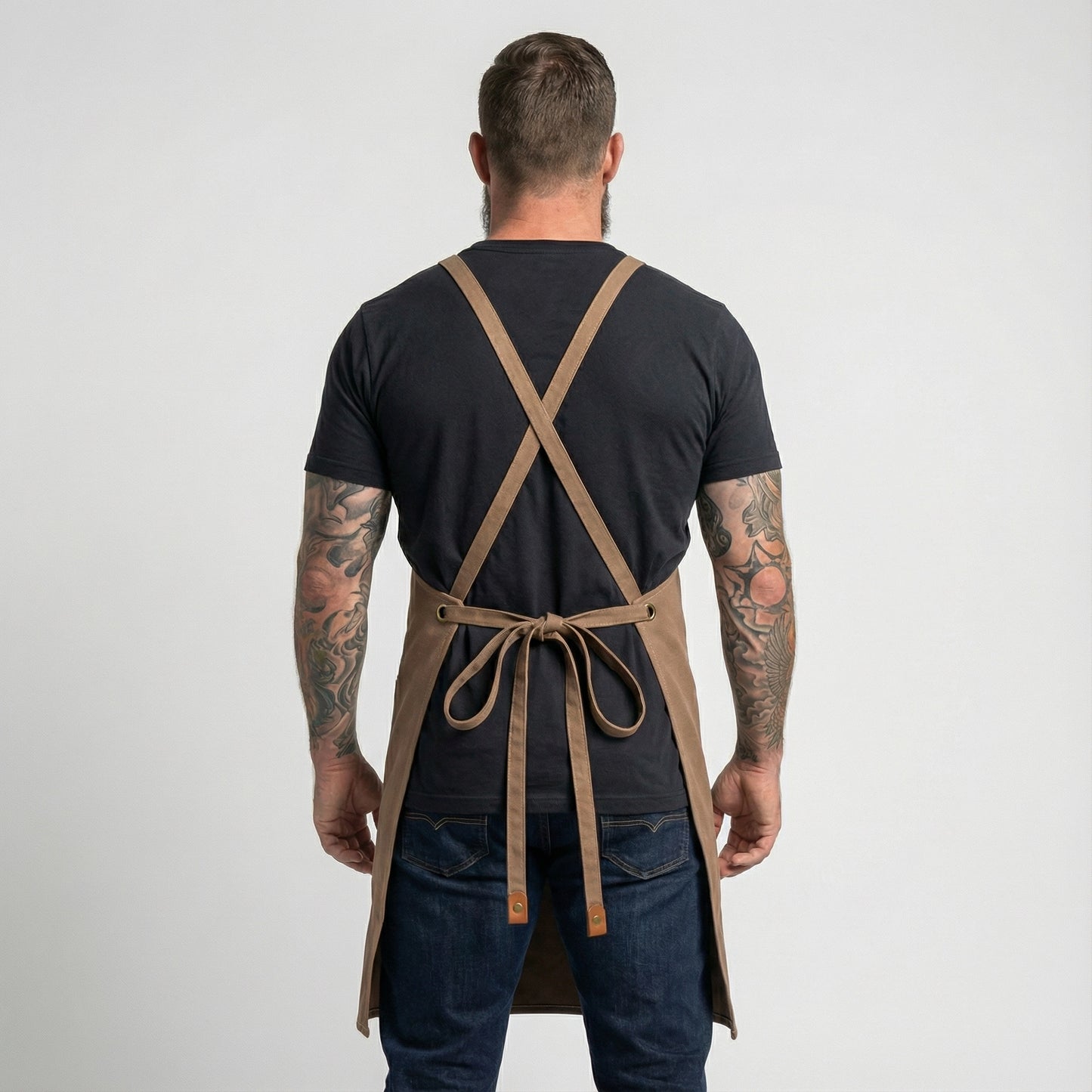 Canvas Apron with Faux Leather Pad 3 Pockets - Brown