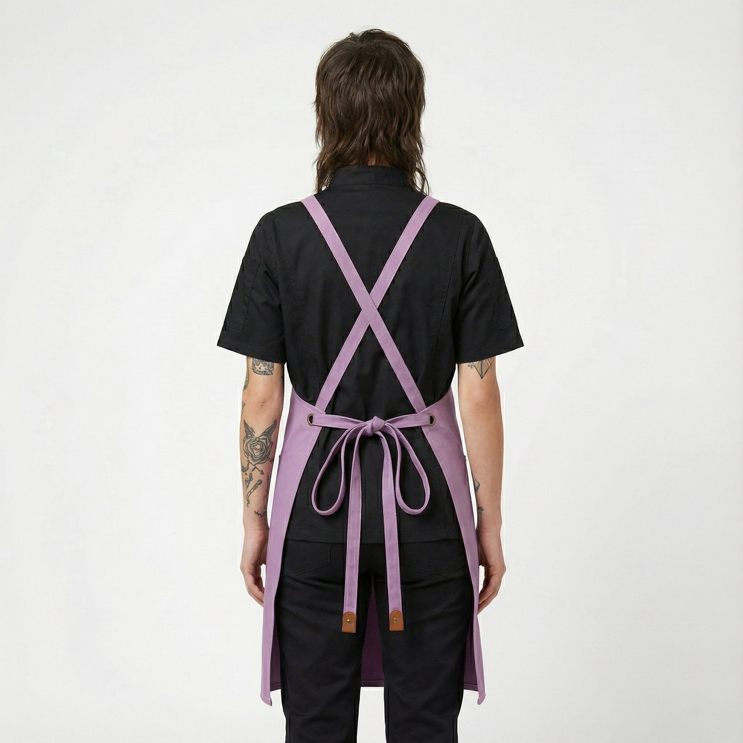Canvas Apron with Faux Leather Pad 3 Pockets - Pastel Purple