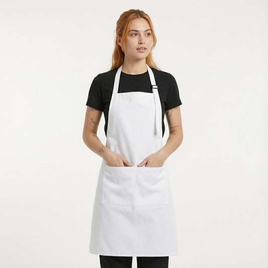 Basic Bib Apron With Pocket - White