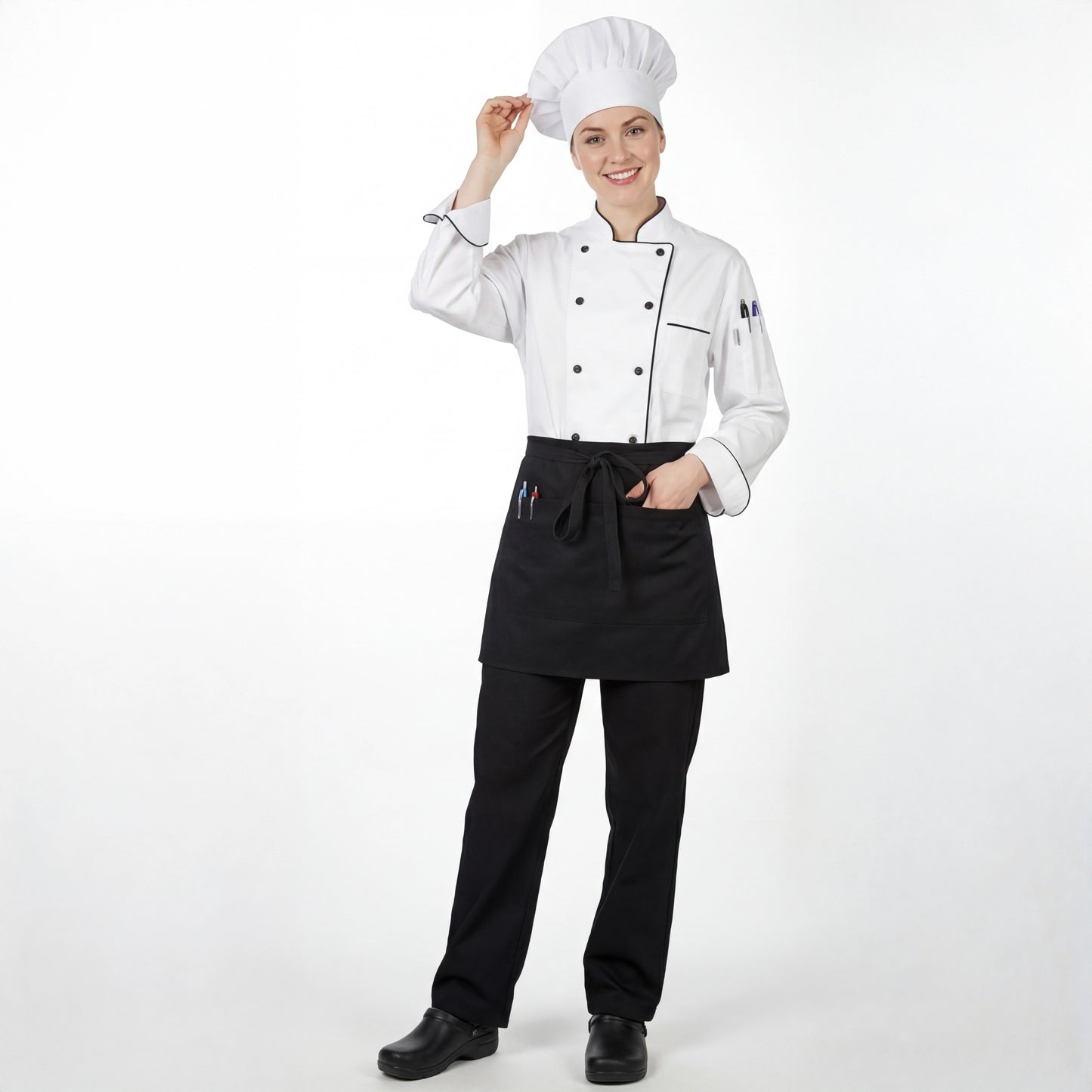 Water Repellent Short Waist Apron With 3 Pockets - Black