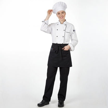 Water Repellent Short Waist Apron With 3 Pockets - Black