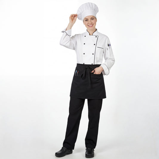 Water Repellent Short Waist Apron With 3 Pockets - Black