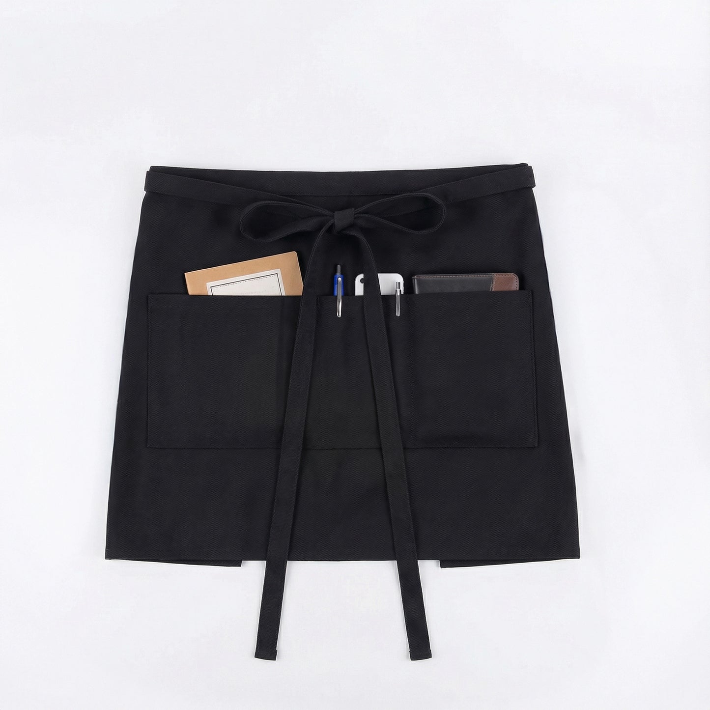 Water Repellent Short Waist Apron With 3 Pockets - Black