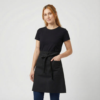 Water Repellent Mid-Length Waist Apron With Side Pocket - Black