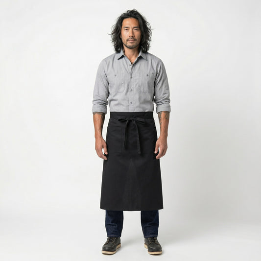 Water Repellent Full Length Waist Apron With Side Pocket - Black