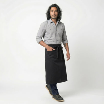 Water Repellent Full Length Waist Apron With Side Pocket - Black