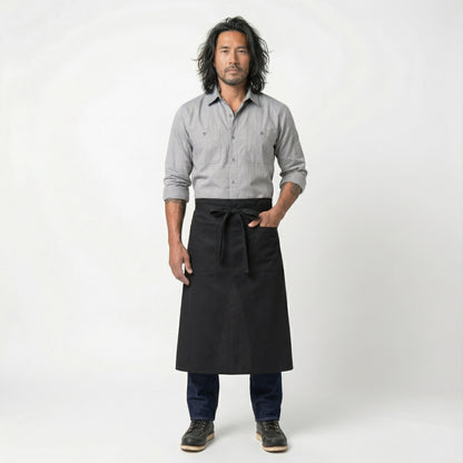 Water Repellent Full Length Waist Apron With Side Pocket - Black