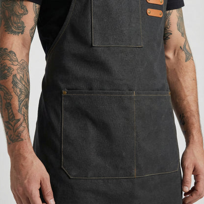 Canvas Apron with Faux Leather Pad 3 Pockets - Black