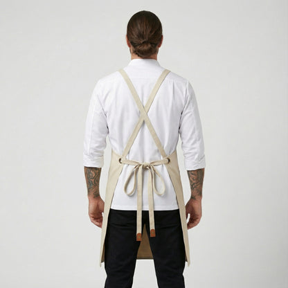 Canvas Apron with Faux Leather Pad 3 Pockets - Cream