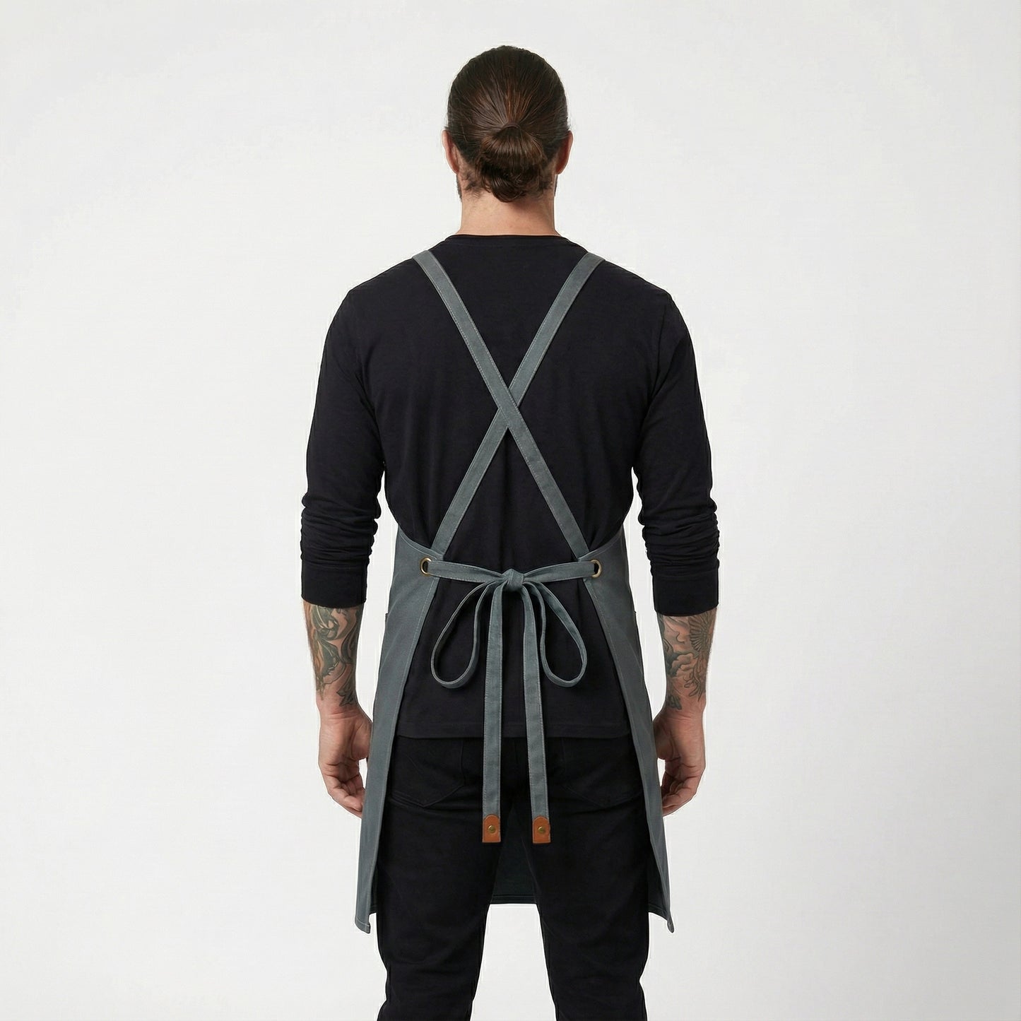 Canvas Apron with Faux Leather Pad 3 Pockets - Grey