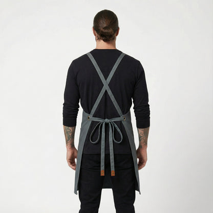 Canvas Apron with Faux Leather Pad 3 Pockets - Grey