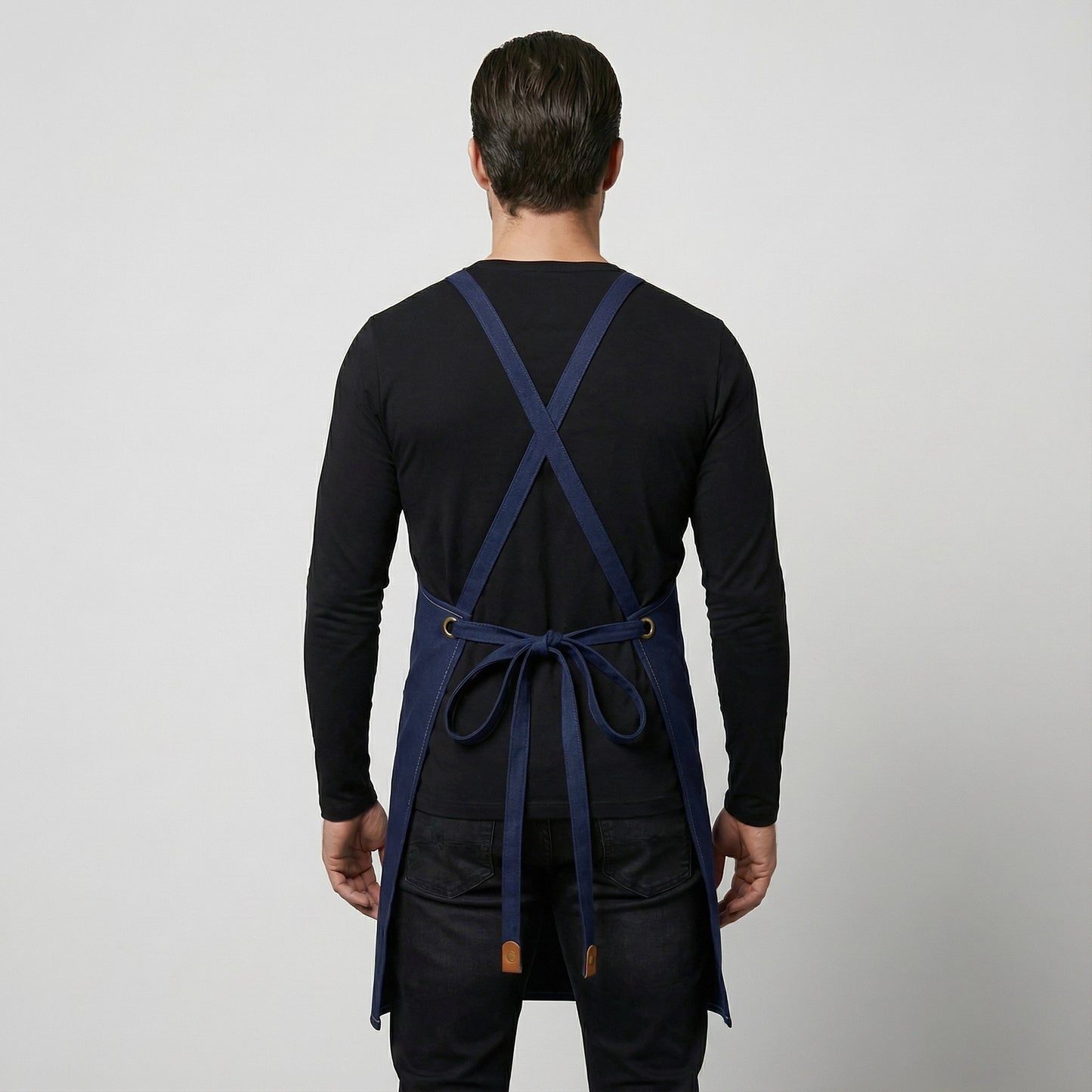 Canvas Apron with Faux Leather Pad 3 Pockets - Navy Blue