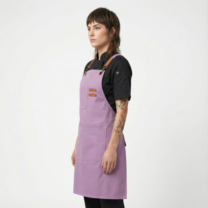 Canvas Apron with Faux Leather Pad 3 Pockets - Pastel Purple