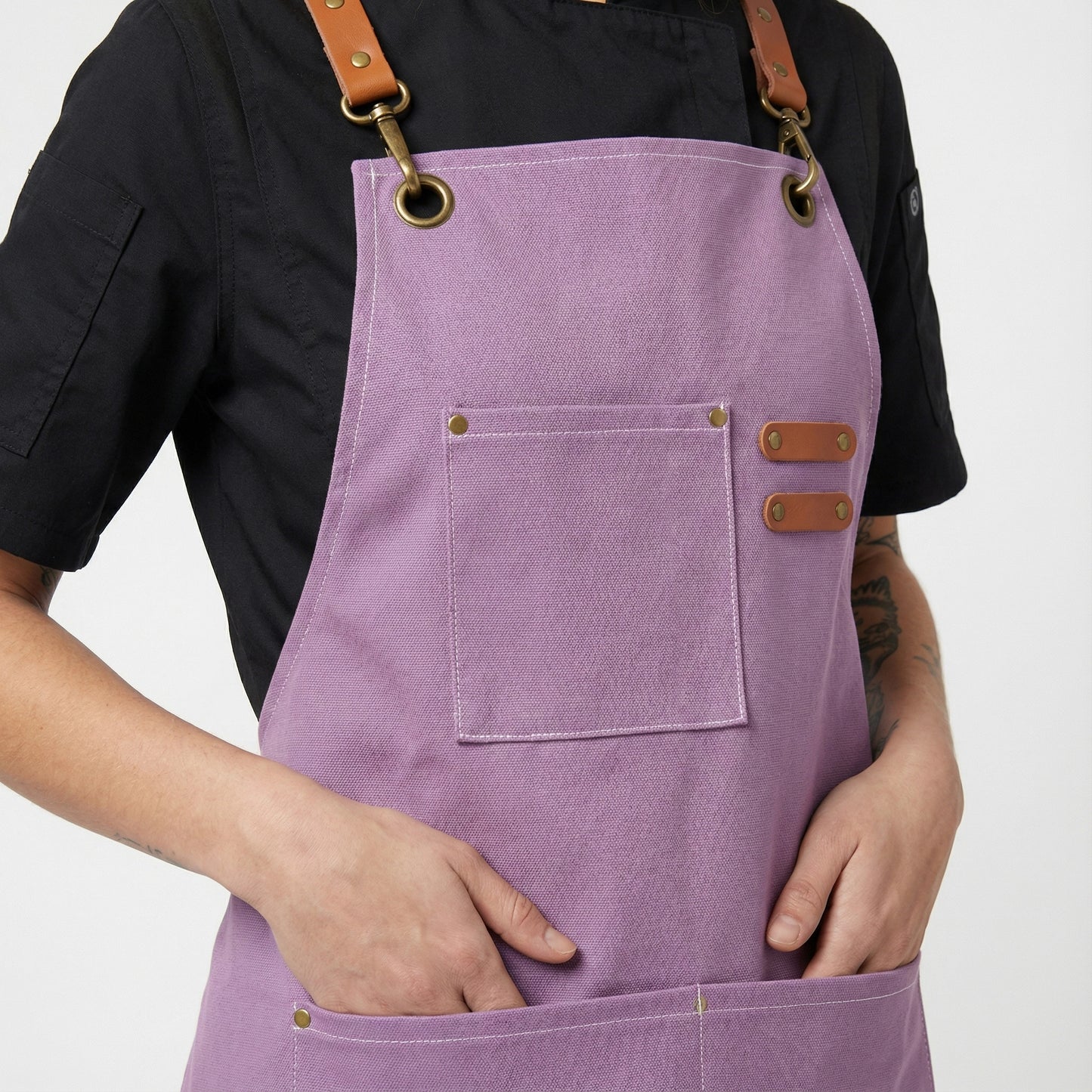 Canvas Apron with Faux Leather Pad 3 Pockets - Pastel Purple