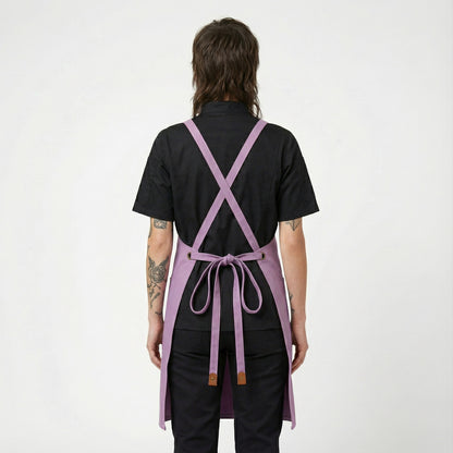 Canvas Apron with Faux Leather Pad 3 Pockets - Pastel Purple