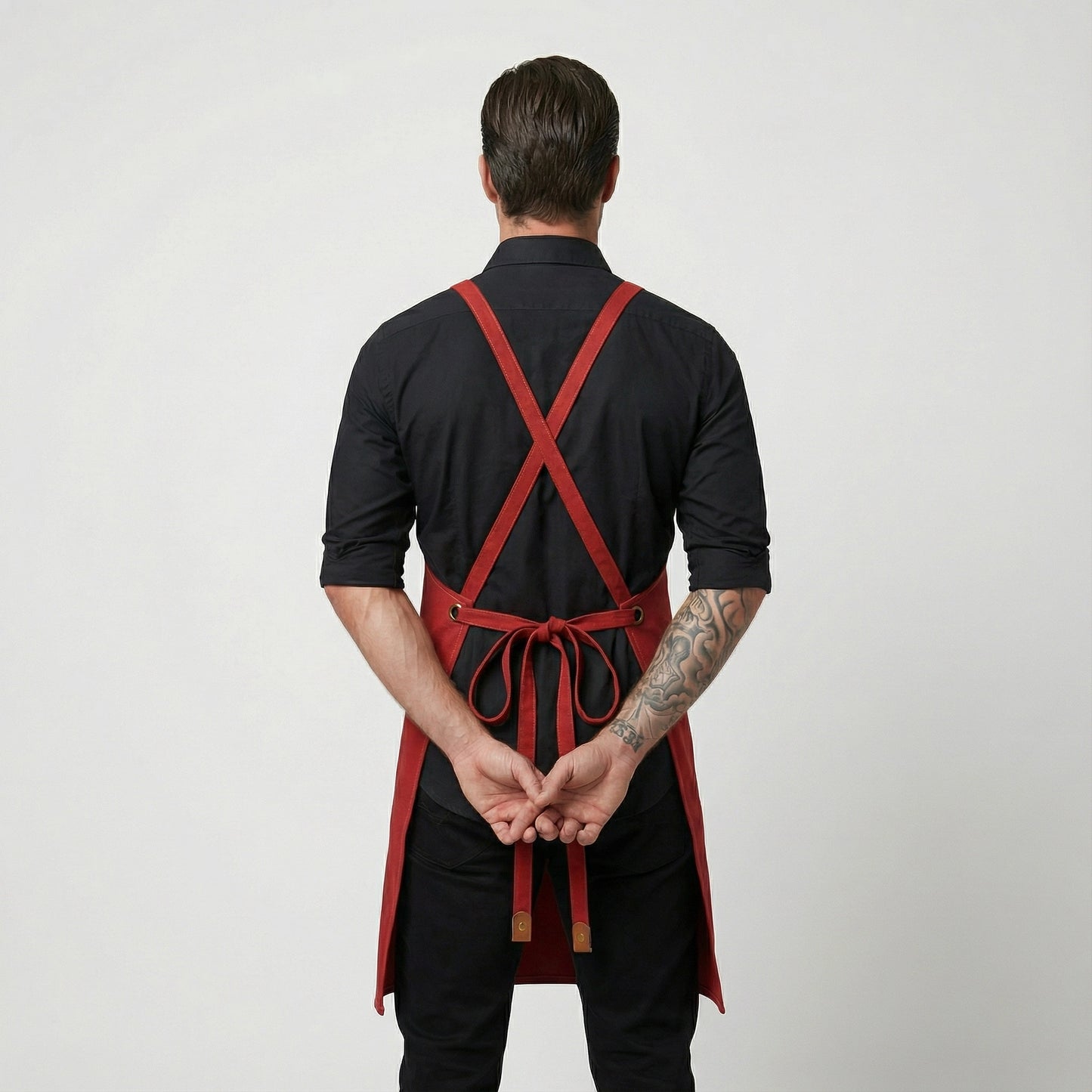 Canvas Apron with Faux Leather Pad 3 Pockets - Red