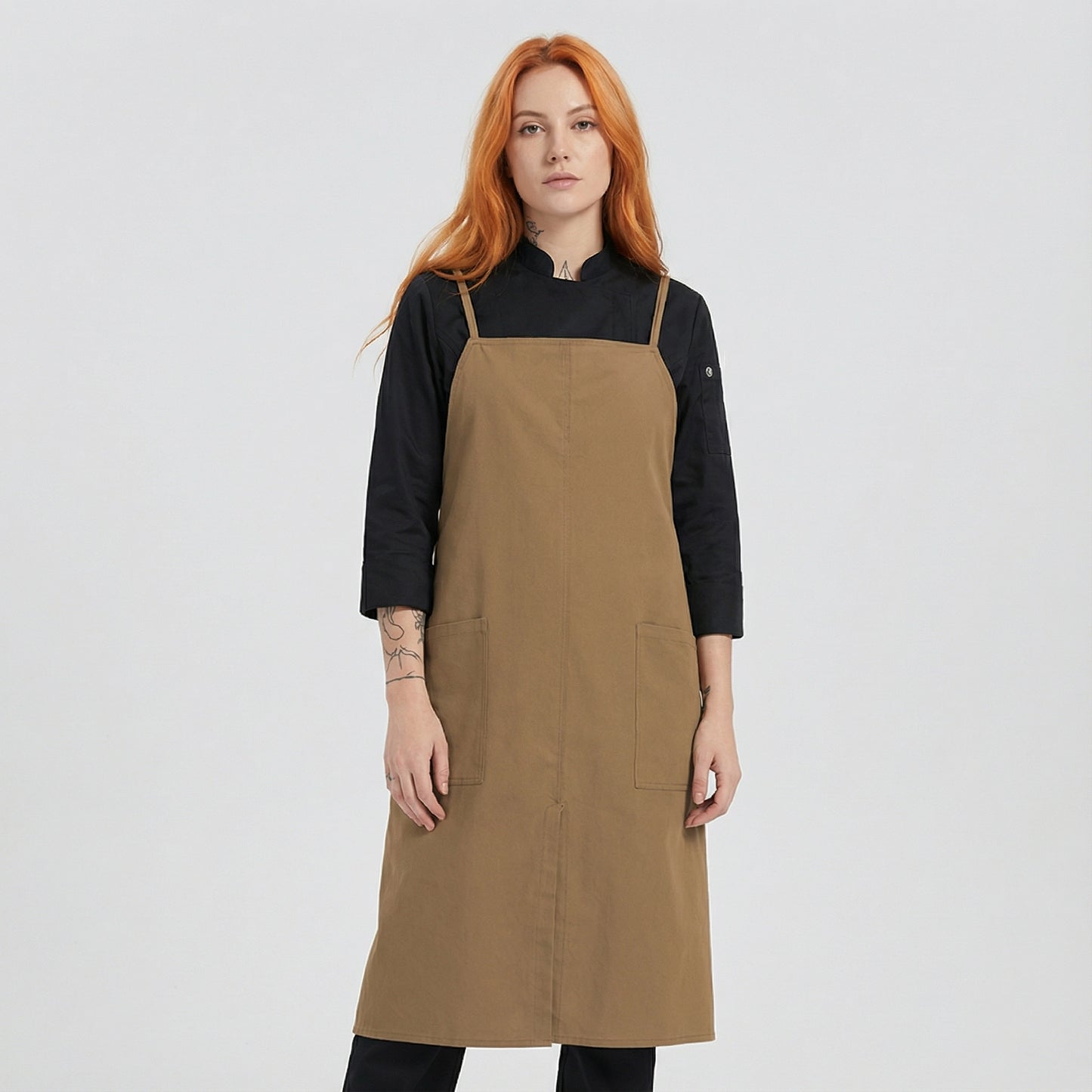 Water Repellent Split-Leg Lady Pinafore Apron - Brown