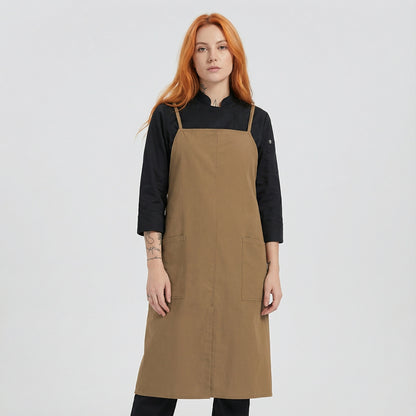 Water Repellent Split-Leg Lady Pinafore Apron - Brown