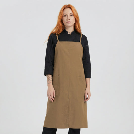 Water Repellent Split-Leg Lady Pinafore Apron - Brown