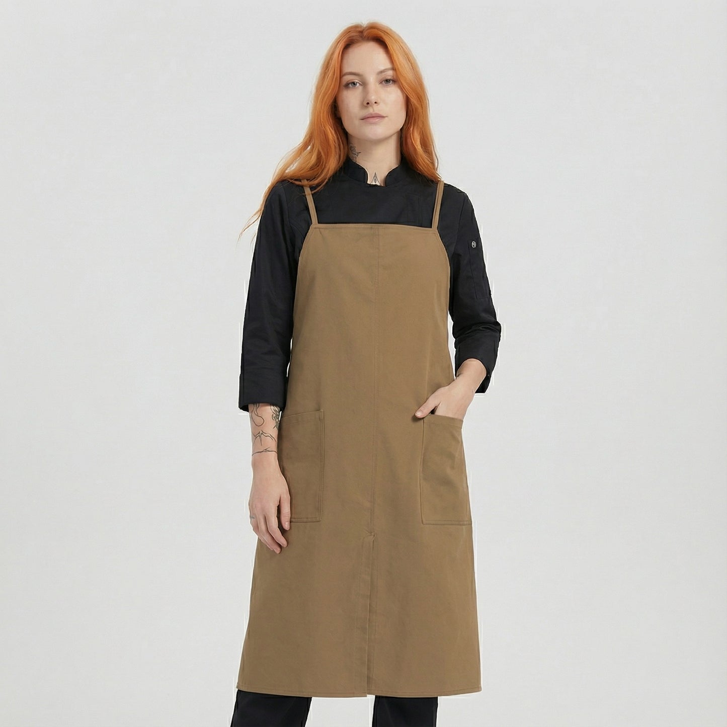 Water Repellent Split-Leg Lady Pinafore Apron - Brown