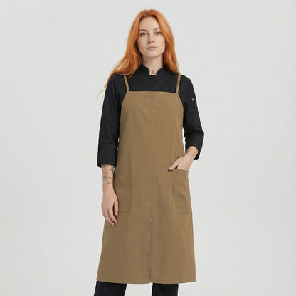 Water Repellent Split-Leg Lady Pinafore Apron - Brown