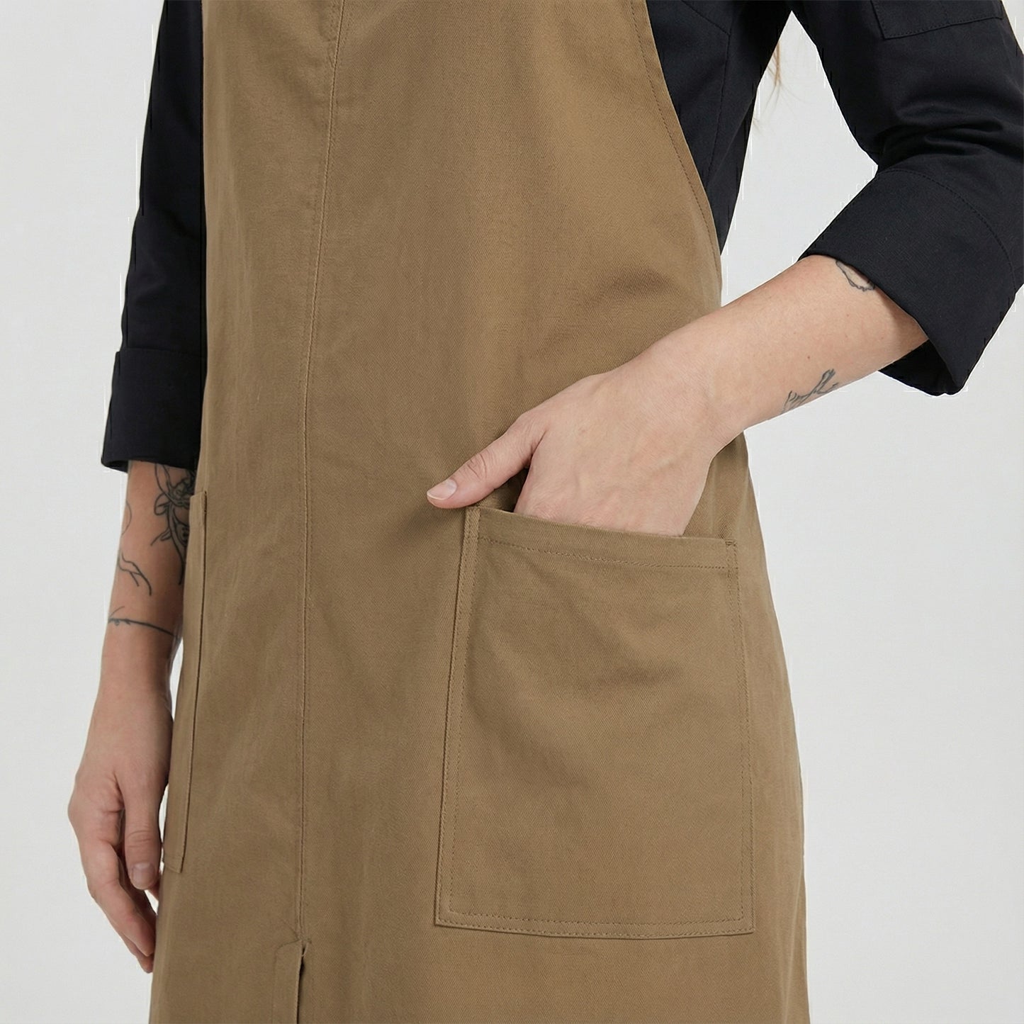 Water Repellent Split-Leg Lady Pinafore Apron - Brown
