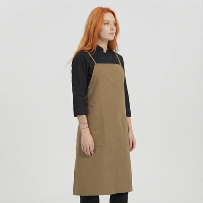 Water Repellent Split-Leg Lady Pinafore Apron - Brown