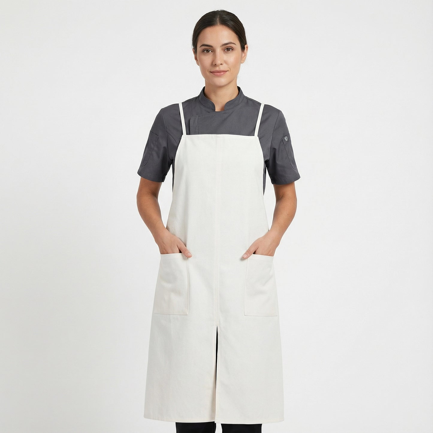 Water Repellent Split-Leg Lady Pinafore Apron - Cream
