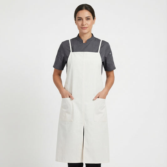 Water Repellent Split-Leg Lady Pinafore Apron - Cream
