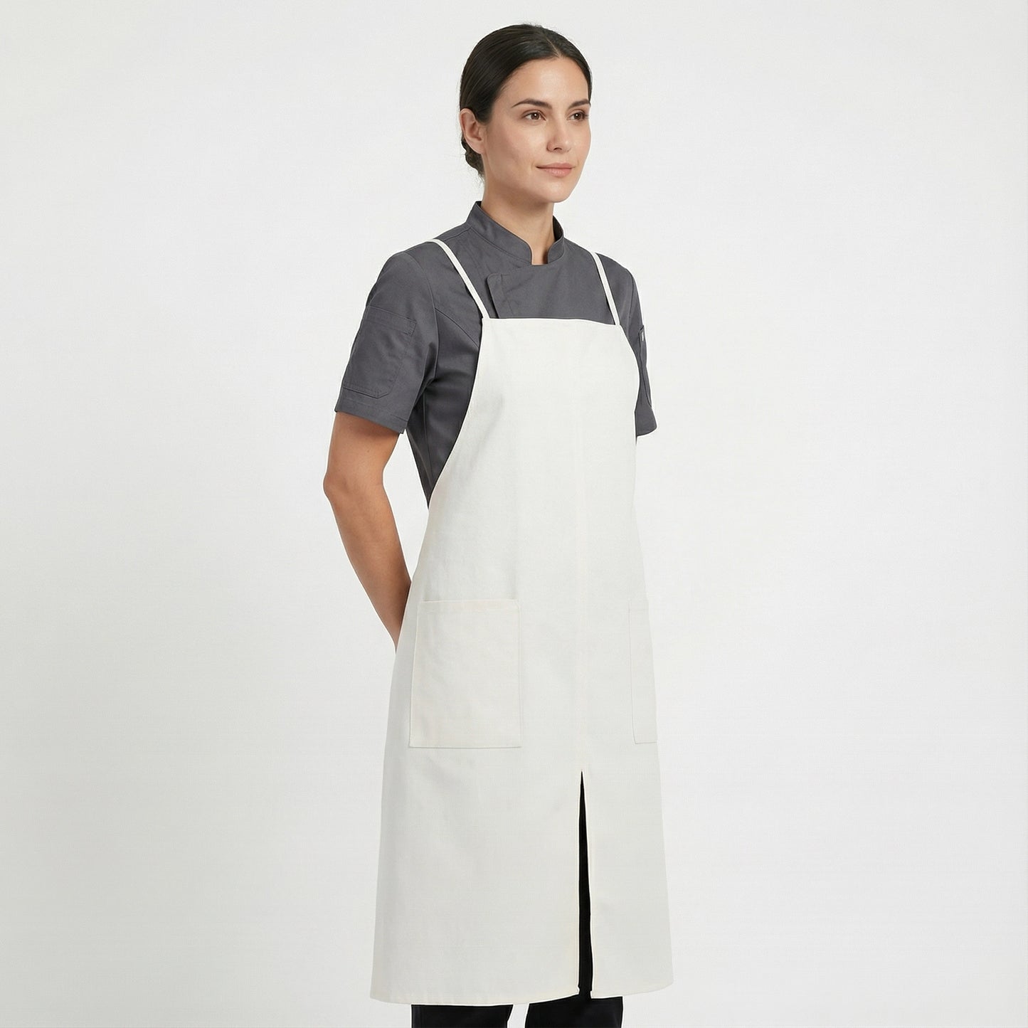 Water Repellent Split-Leg Lady Pinafore Apron - Cream