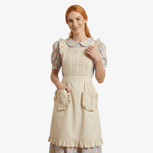 Cotton Flounce Apron With 2 Pockets - Cream