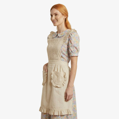 Cotton Flounce Apron With 2 Pockets - Cream