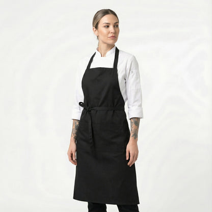 Water Repellent Basic Bib Apron With 2 Pockets - Black