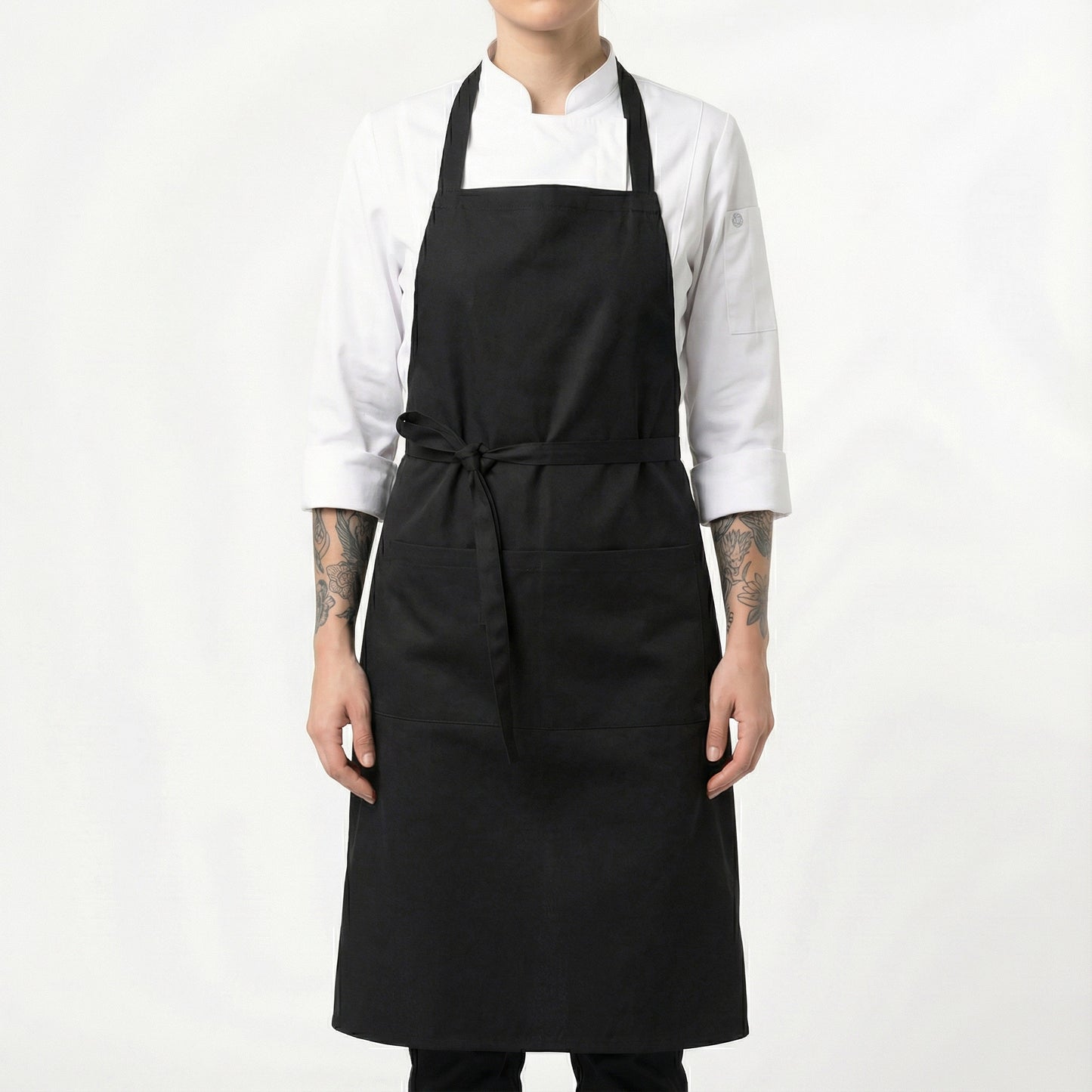 Water Repellent Basic Bib Apron With 2 Pockets - Black