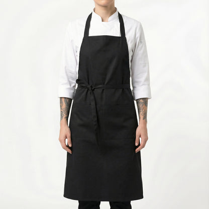 Water Repellent Basic Bib Apron With 2 Pockets - Black