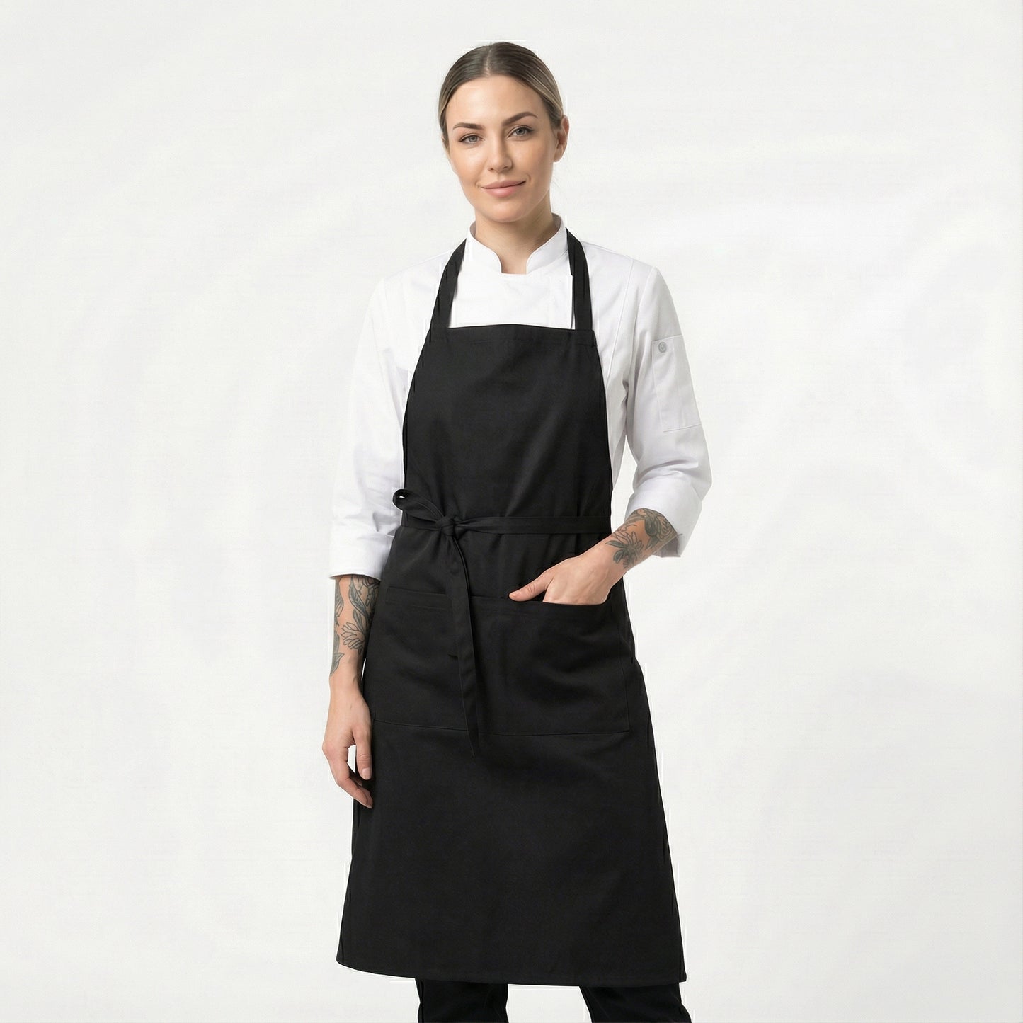 Water Repellent Basic Bib Apron With 2 Pockets - Black