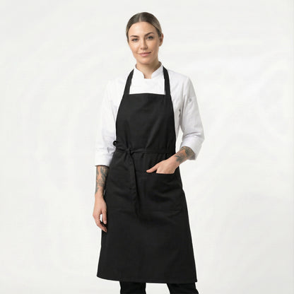 Water Repellent Basic Bib Apron With 2 Pockets - Black