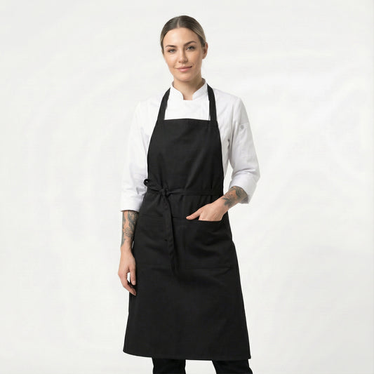 Water Repellent Basic Bib Apron With 2 Pockets - Black