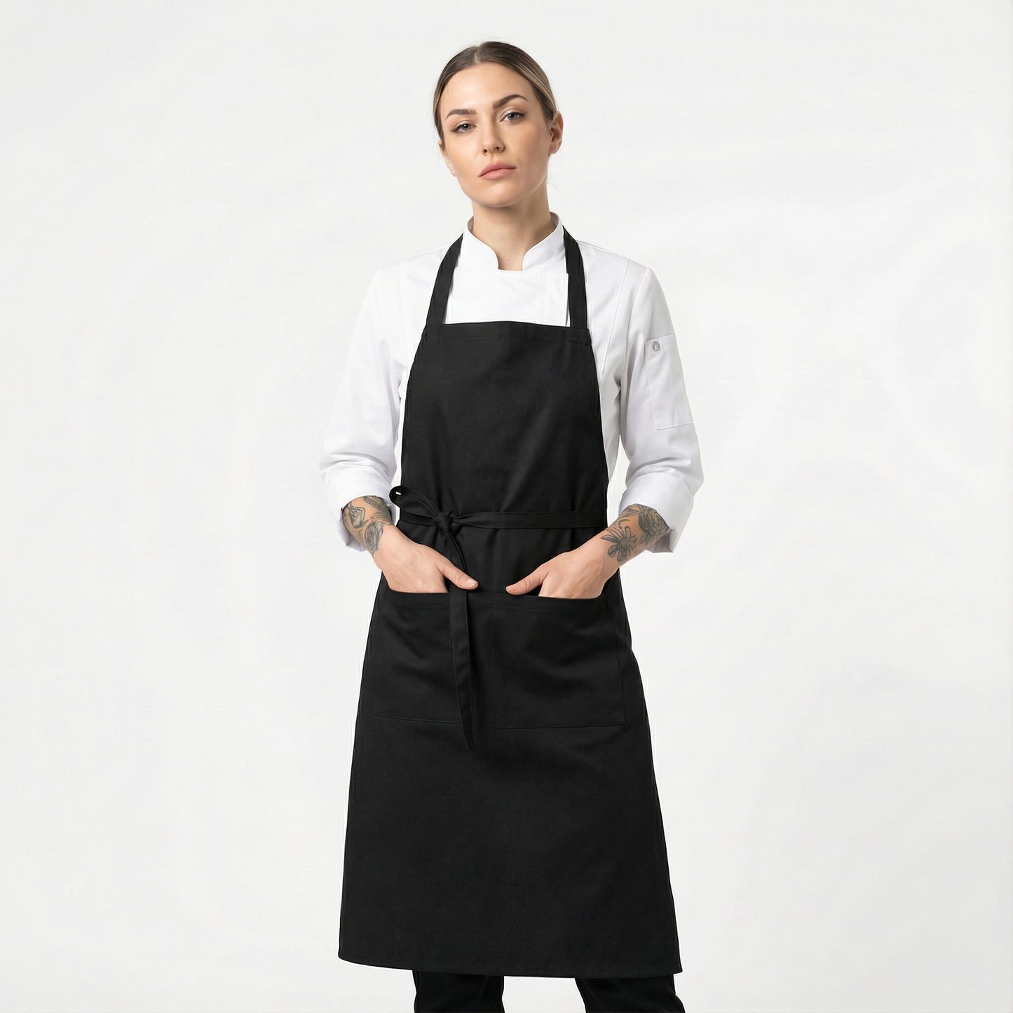 Water Repellent Basic Bib Apron With 2 Pockets - Black