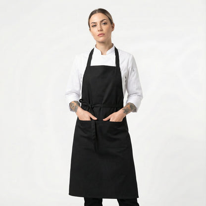Water Repellent Basic Bib Apron With 2 Pockets - Black