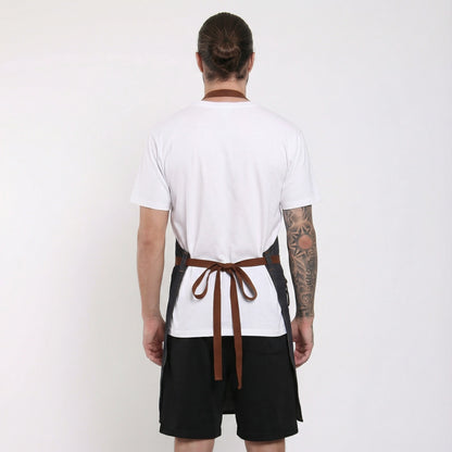 Denim Bib Apron With Cotton Webbing Strap and Towel Ring - Black