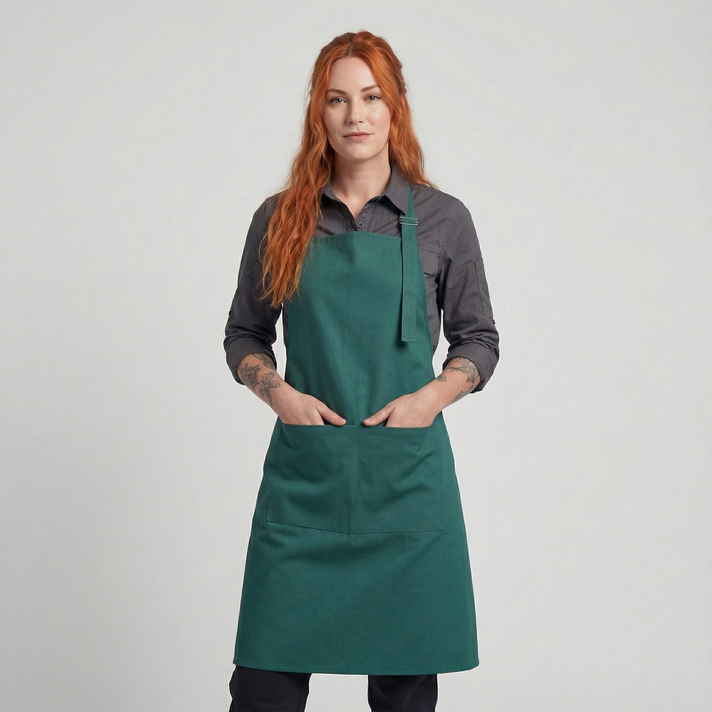 Basic Bib Apron With Pocket - Kelly Green