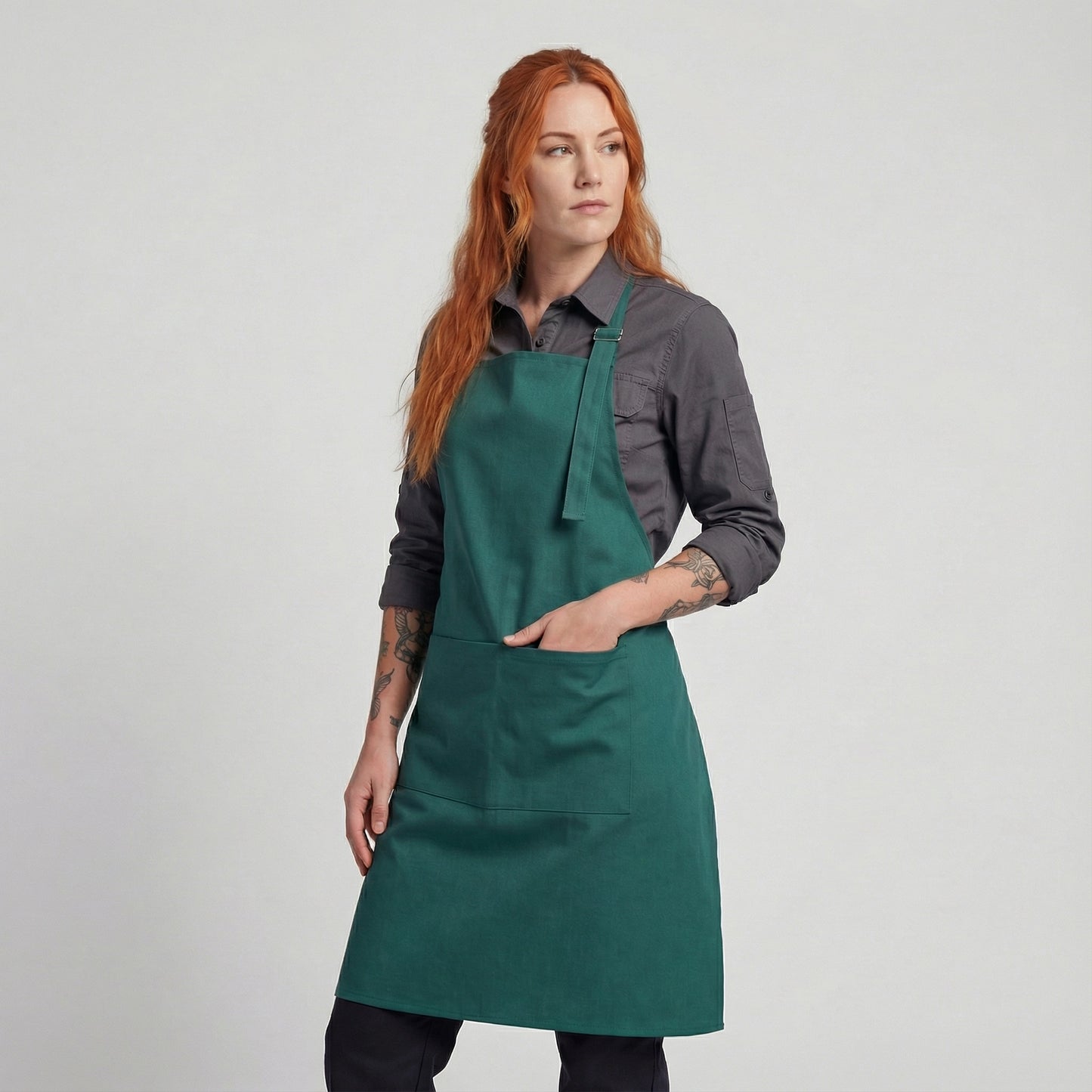 Basic Bib Apron With Pocket - Kelly Green
