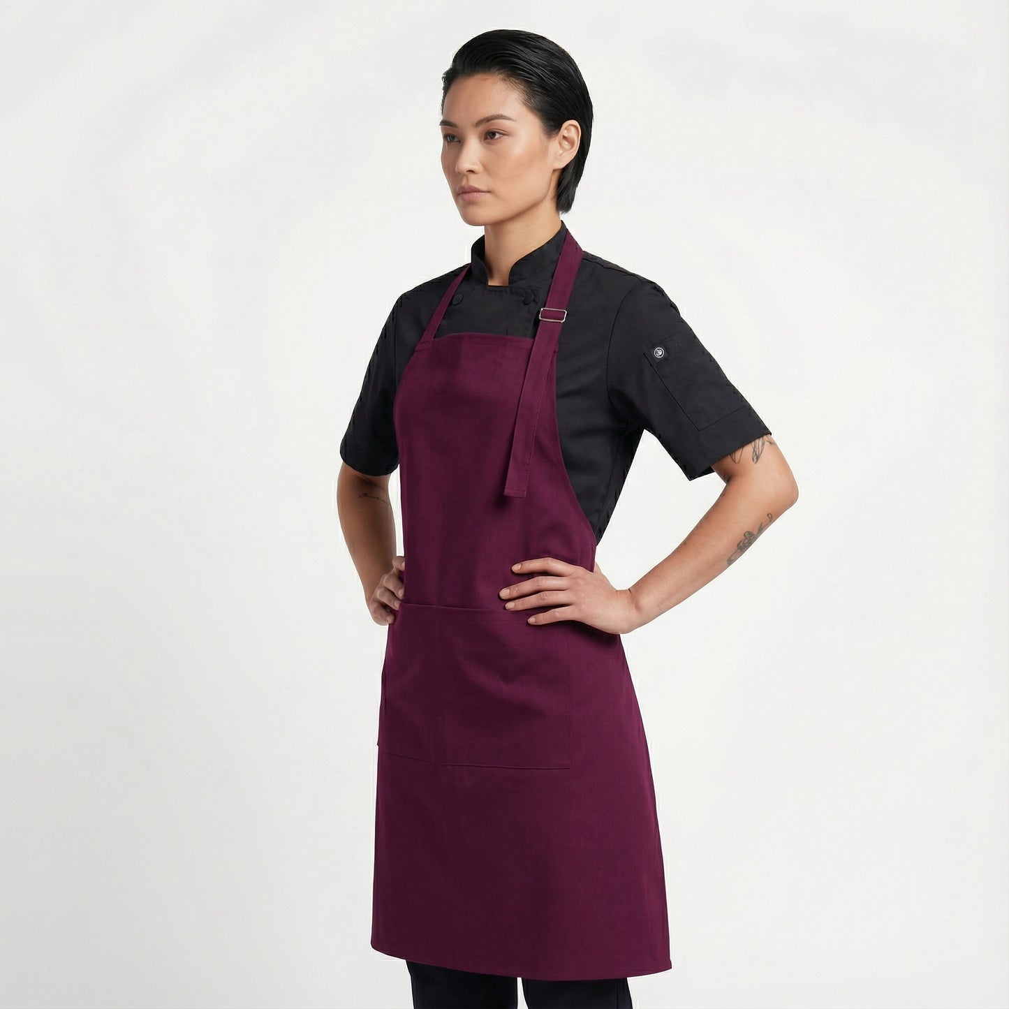 Basic Bib Apron With Pocket - Burgandy
