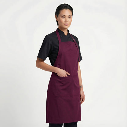 Basic Bib Apron With Pocket - Burgandy