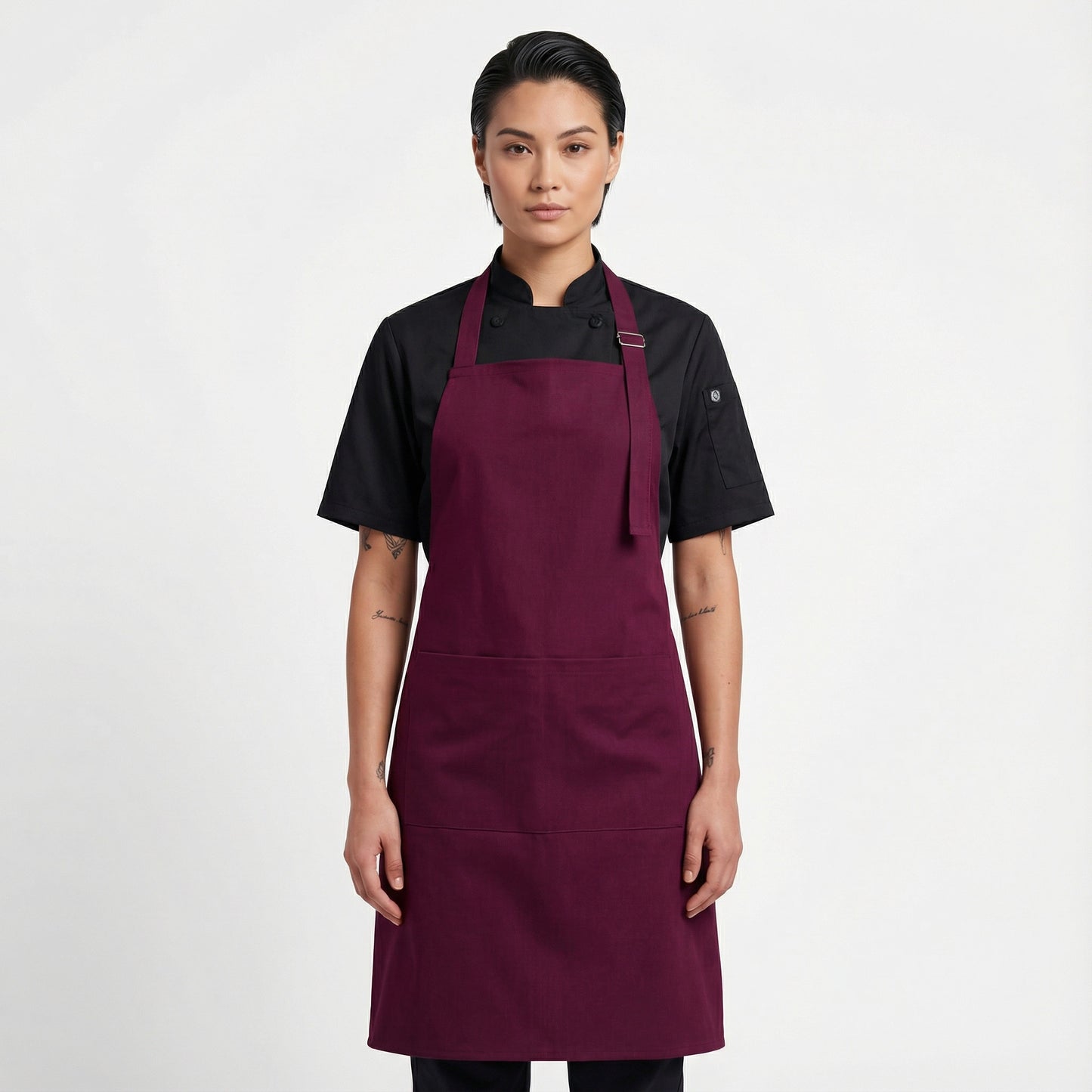 Basic Bib Apron With Pocket - Burgandy