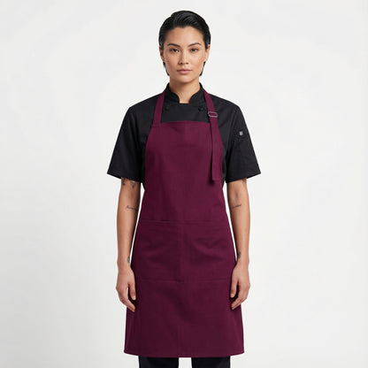 Basic Bib Apron With Pocket - Burgandy