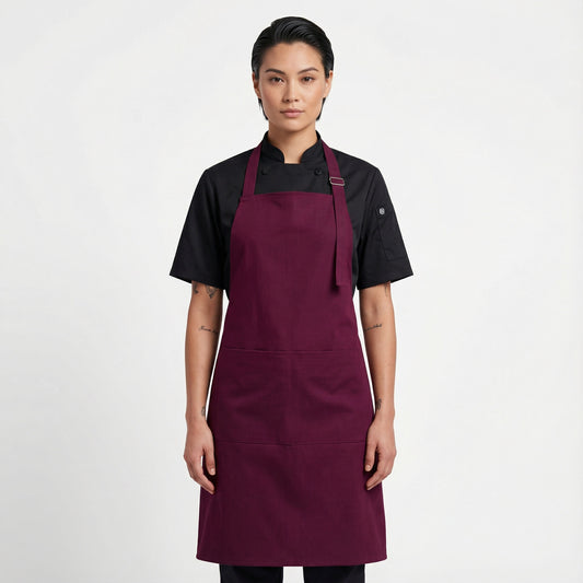 Basic Bib Apron With Pocket - Burgandy