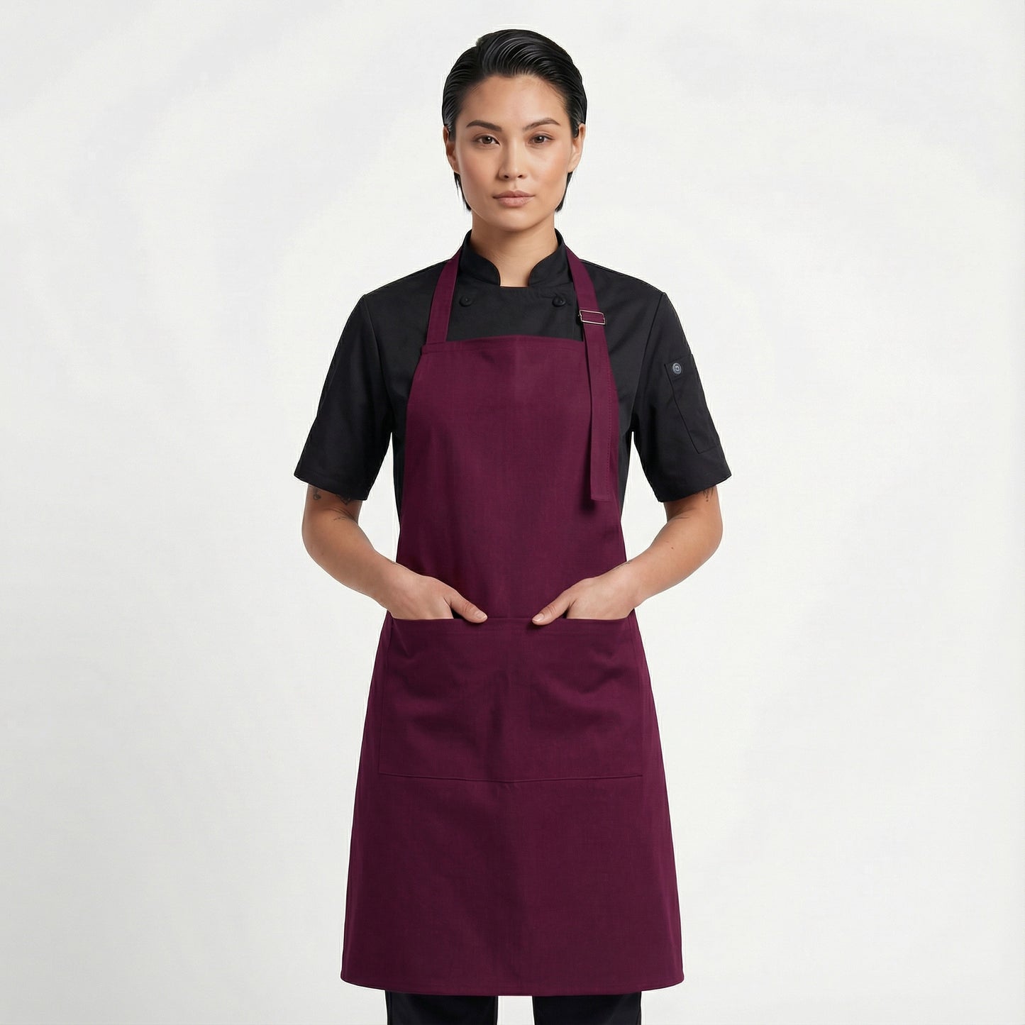 Basic Bib Apron With Pocket - Burgandy